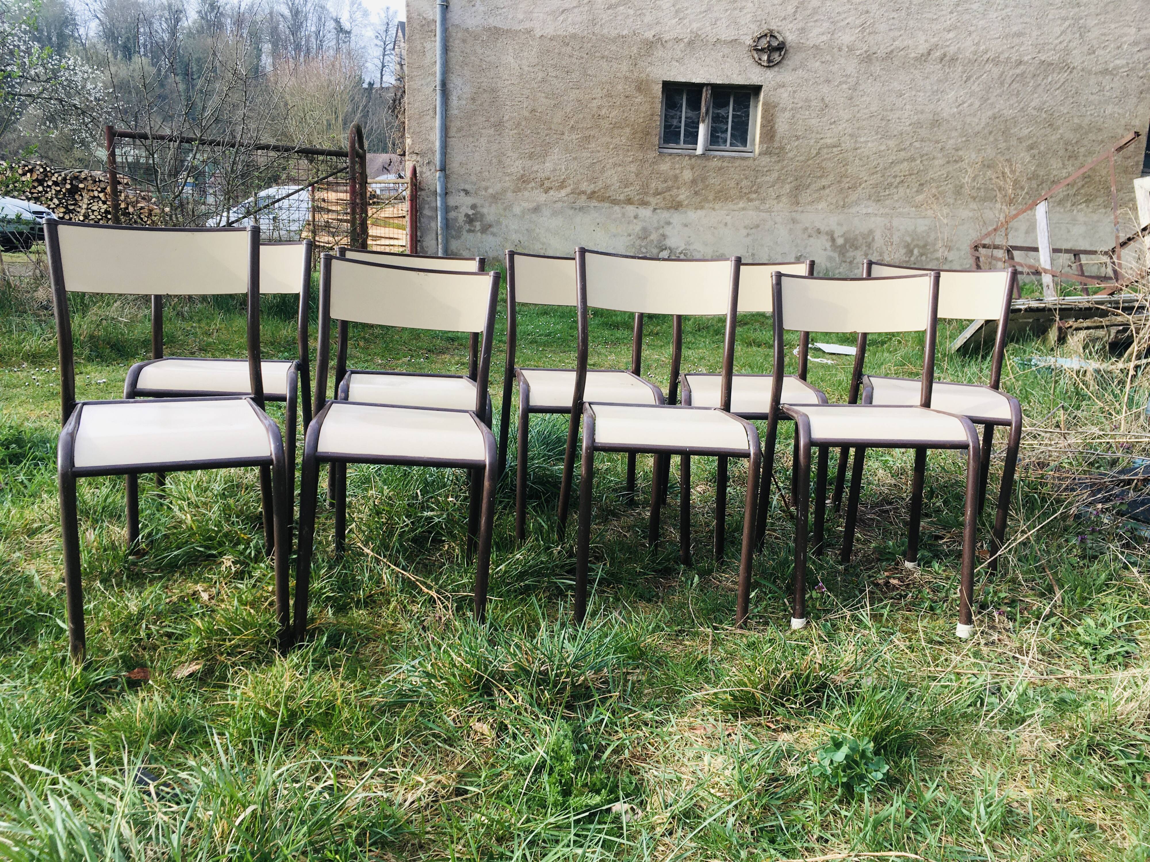 Lot de 10 chaises d'école années 70 blanc