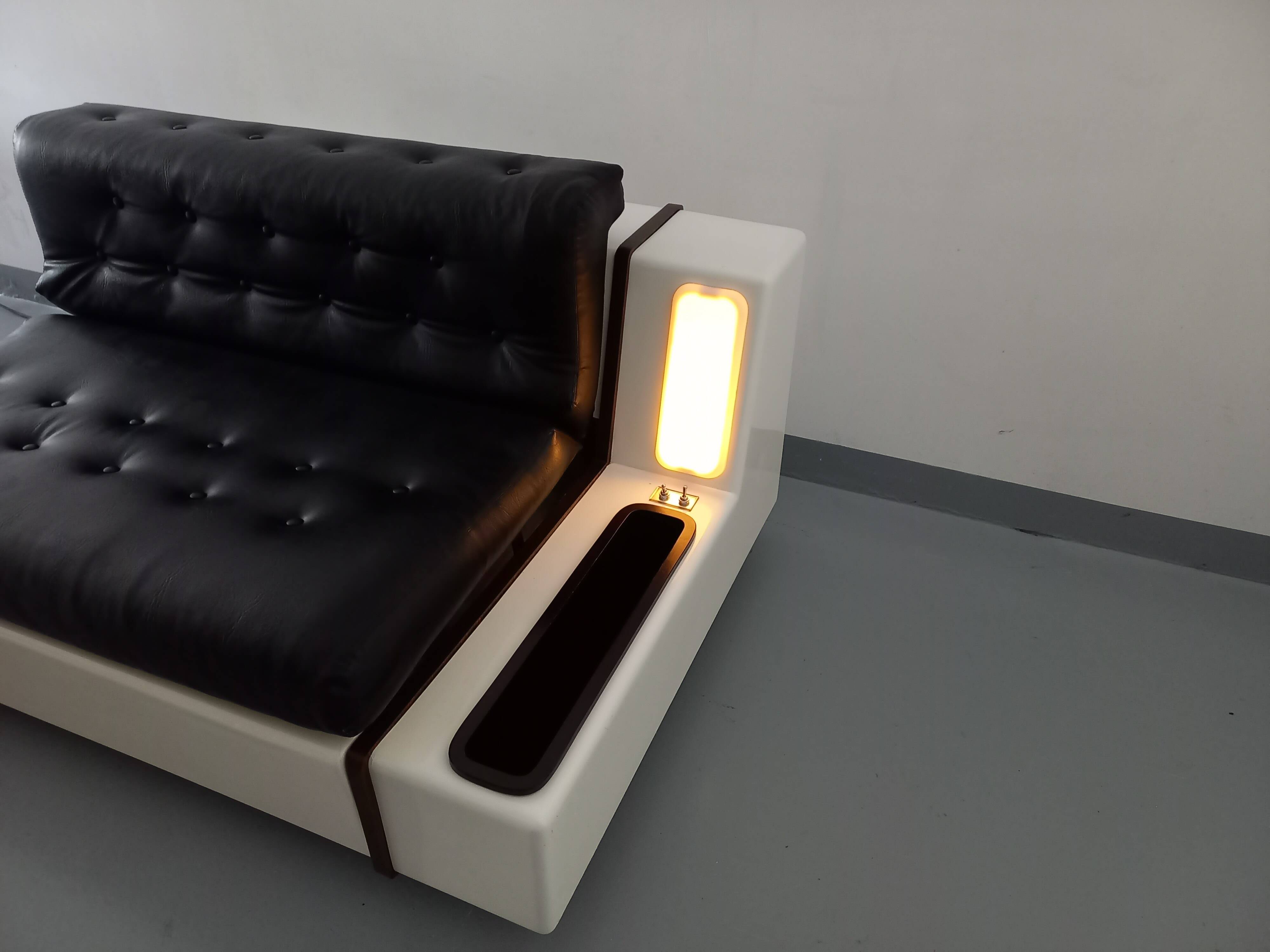 Vintage sofa bed bench with integrated lighting, Italian design Beka Tortuga, in skai, fiber