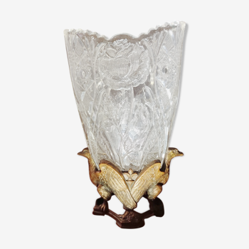 Vase verre pressé sur base bronze