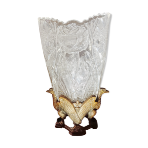 Vase verre pressé sur base bronze