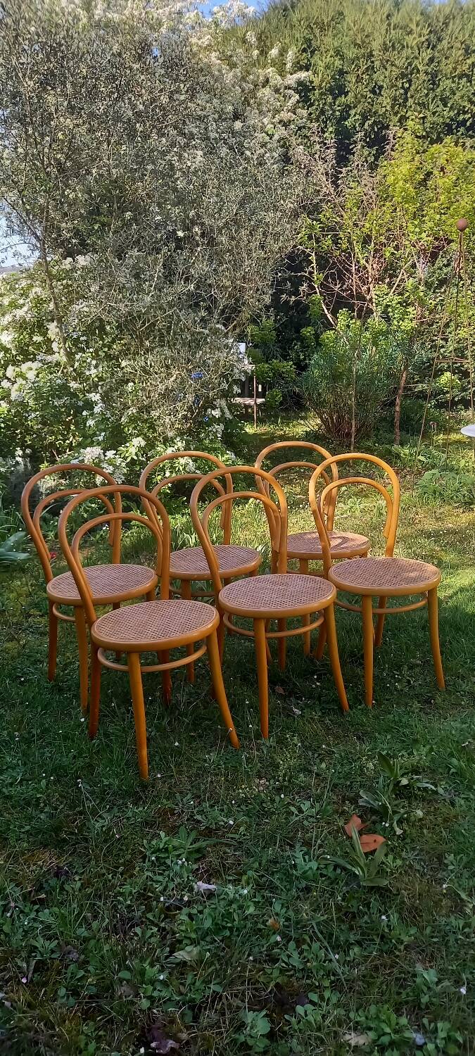 Set of 6 caned bistro chairs