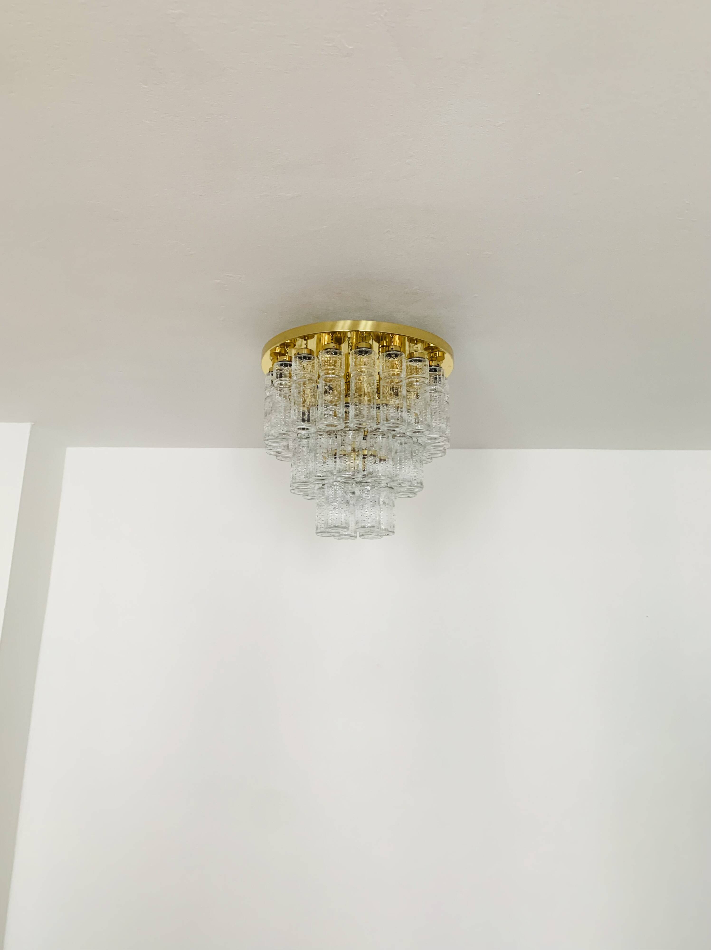 Large Brass Chandelier by Glashütte Limburg