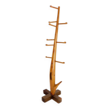 Vintage Brutalist wooden standing coat rack