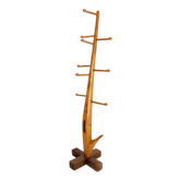 Vintage Brutalist wooden standing coat rack