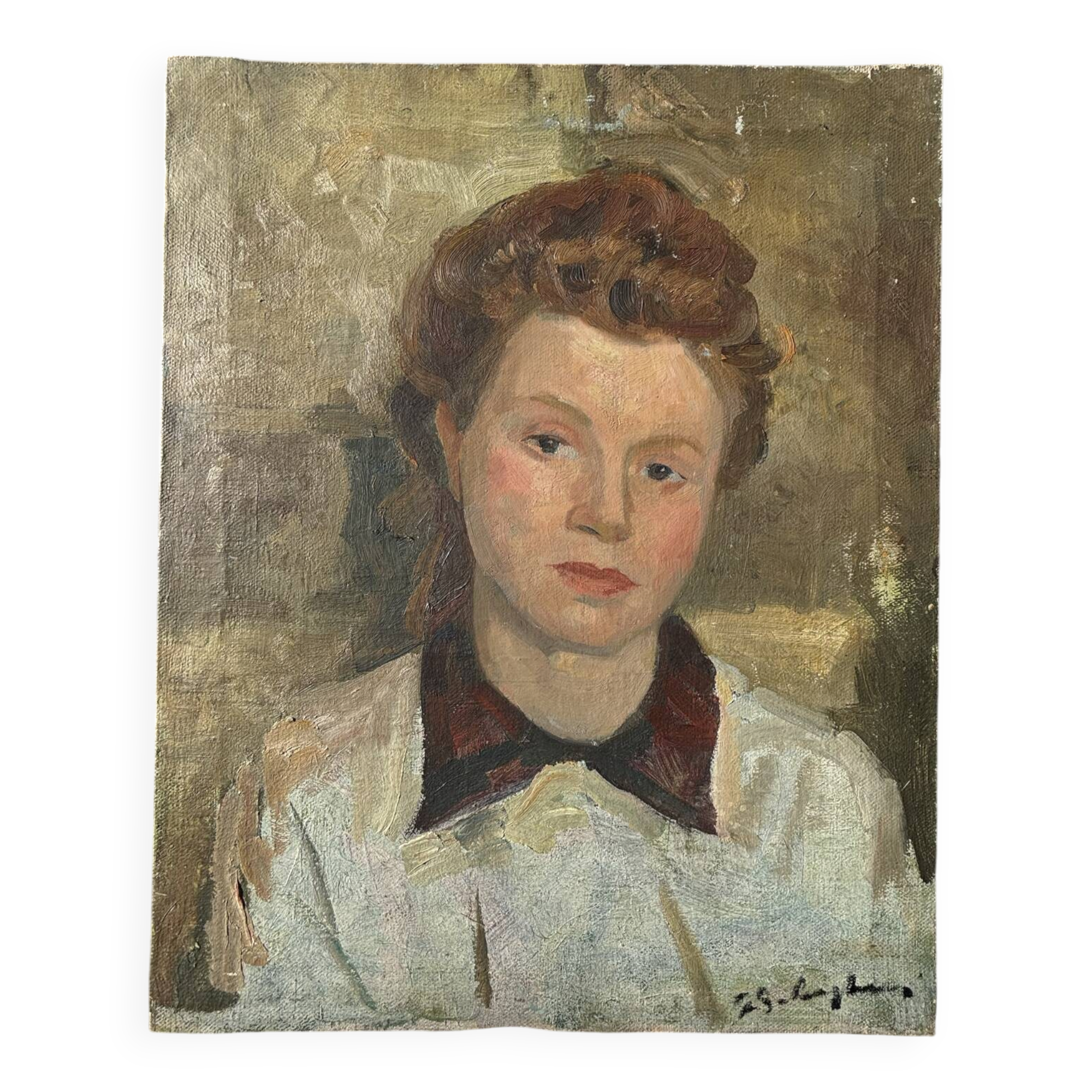 Portrait à l'huile d'une jeune femme par Gustave Balenghien