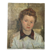 Oil portrait of young woman by Gustave Balenghien