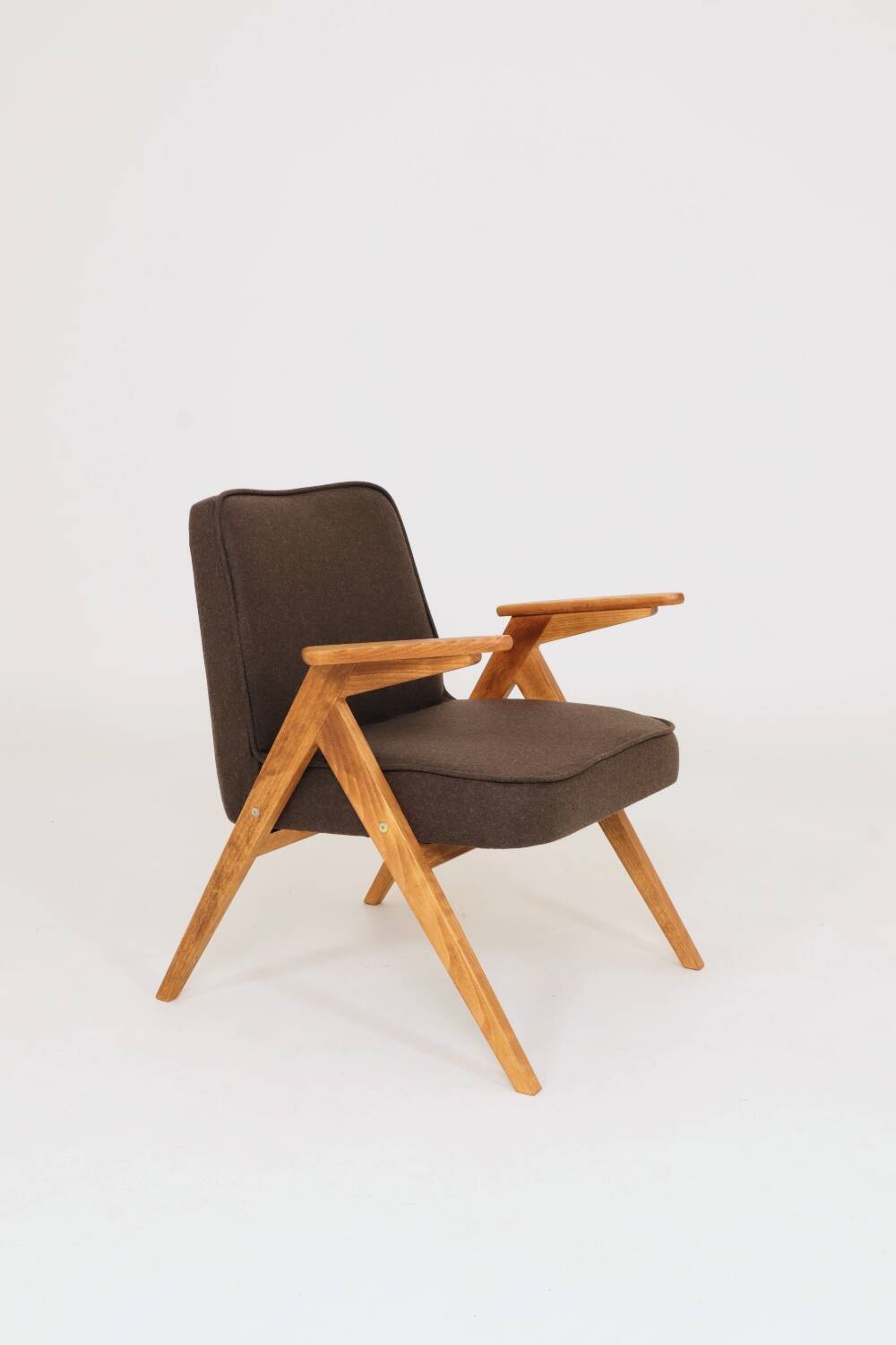 Vintage Lounge Chair Dark Cacao Wool Upholstery