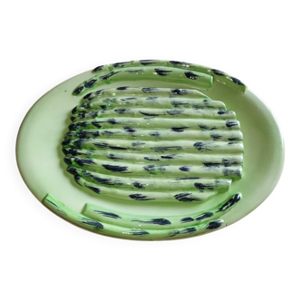 Vintage Vallauris asparagus dish in barbotine ceramic – 1950s
