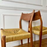 Pair of Scandinavian teak and rope chairs