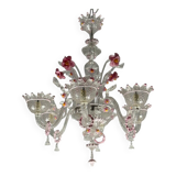 Venetian chandelier in colorless and pink Murano glass, 6 light arms circa 1940