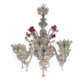 Venetian chandelier in colorless and pink Murano glass, 6 light arms circa 1940