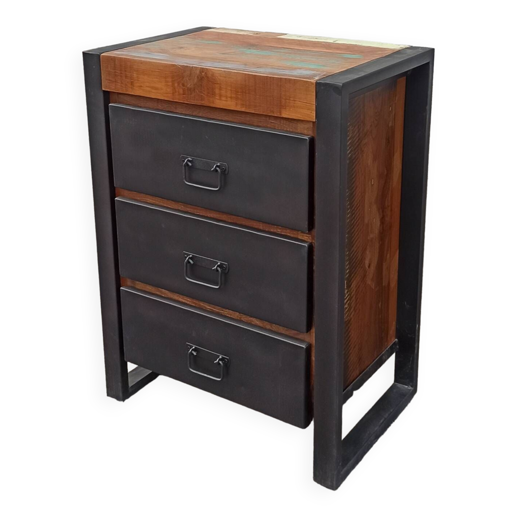 Petite commode en bois coloré et tiroirs en métal | Selency