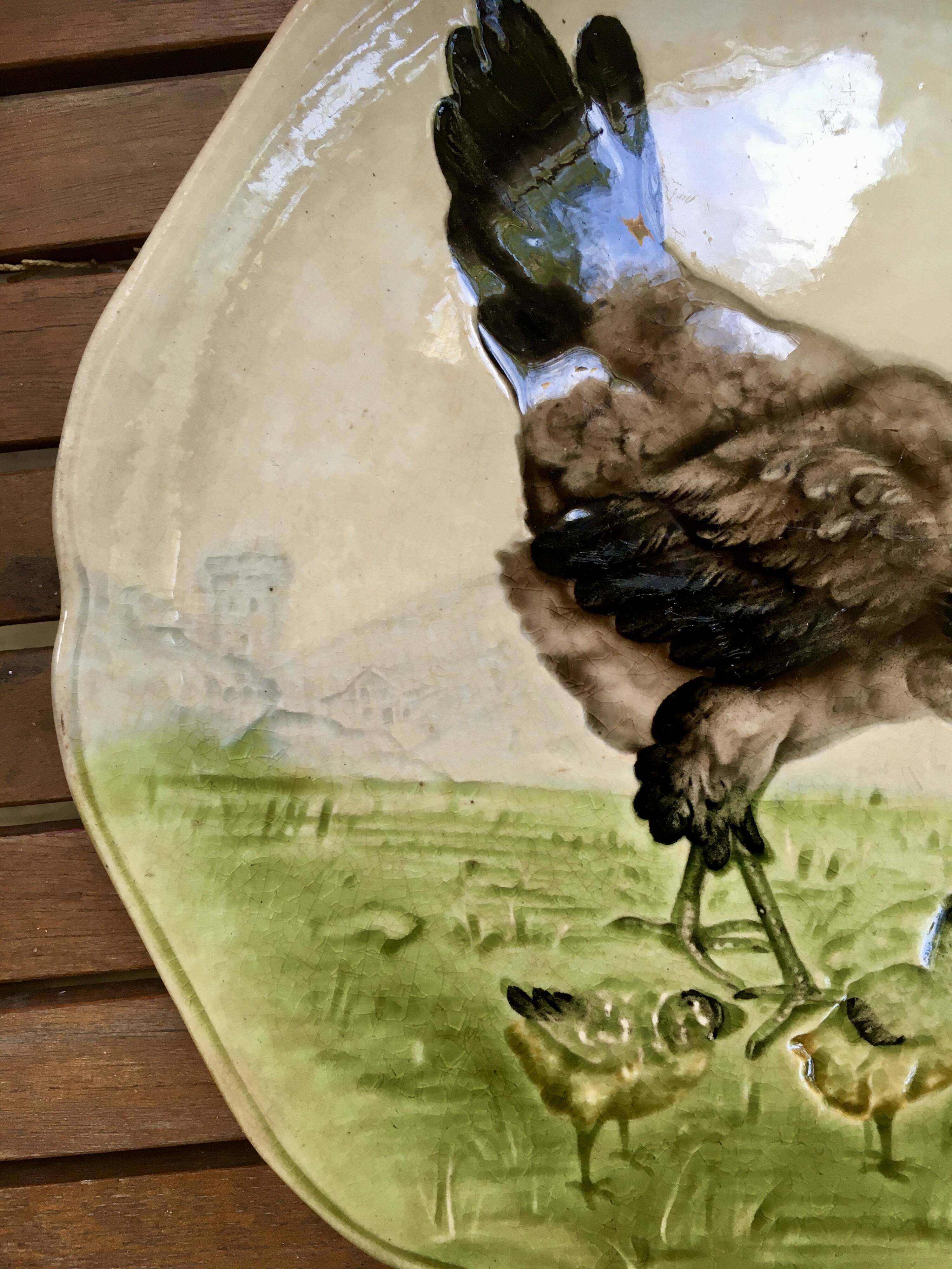 19th century majolica plate Hen and Chicks Choisy Le Roi