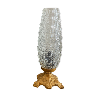 Lampe de chevet verre tulipe et socle laiton vintage, années 50-60