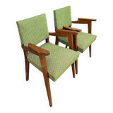 Paire de fauteuils bridge vintage 1950s pieds compas design