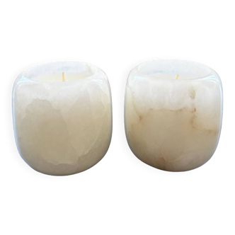 Pair of alabaster votives