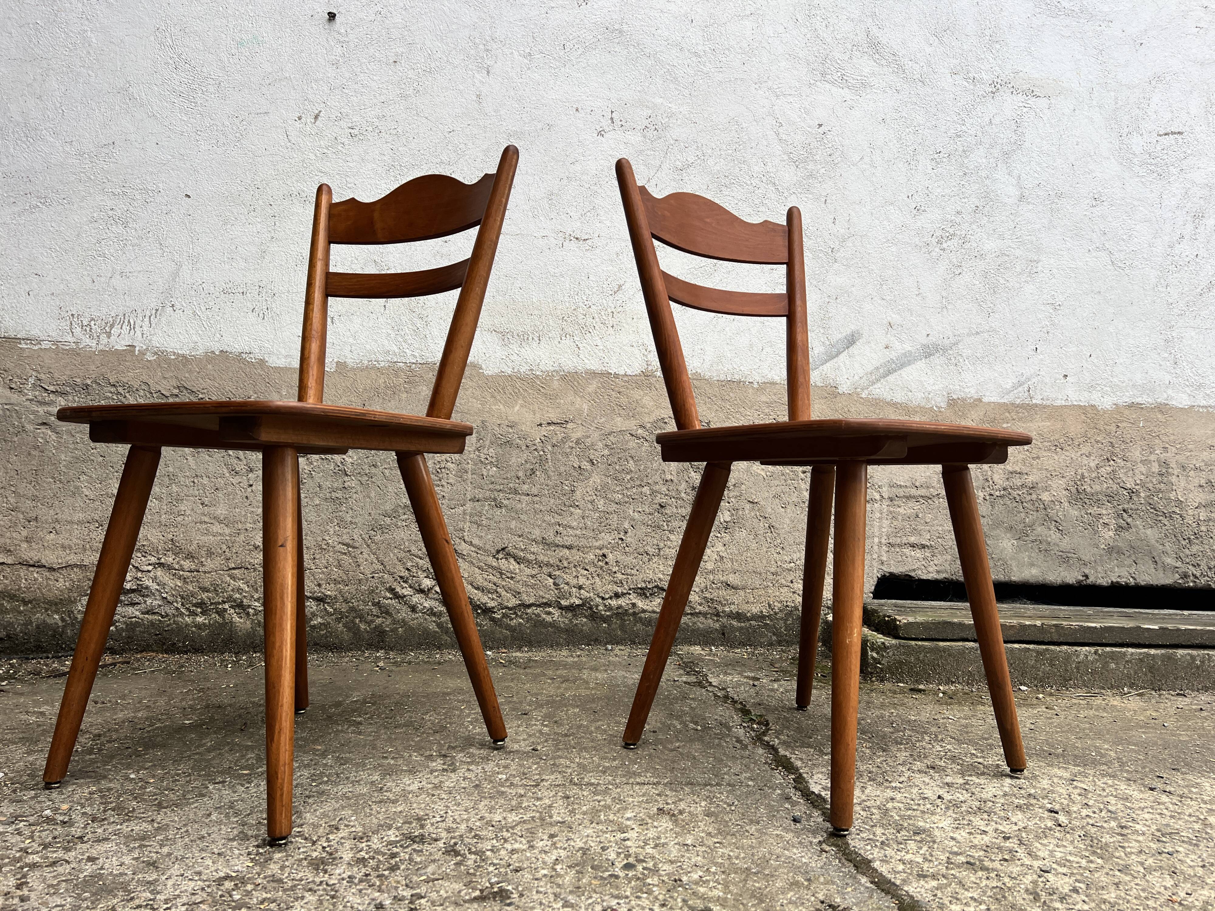 Set of 4 vintage beech bistro chairs – compass legs