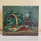 cherry canvas painting signed