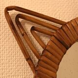 Ancien miroir rotin triples boucles vintage