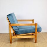 Wooden vintage armchair brown sea blue design by Z. Bączyk - light wood