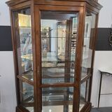 Vitrine hexagonale vintage en bois et verre – éclairé-Style classique