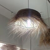 Hanging lamp in vegetable fibre chandelier in palm straw
