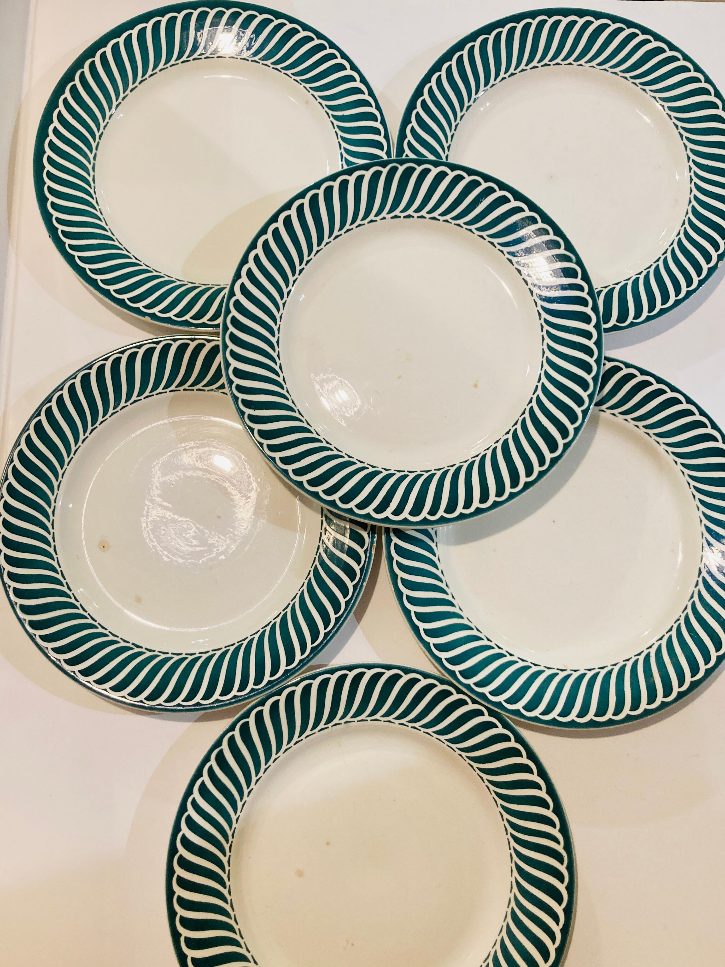 X6 green plates Jaquot digoin sarreguemines -vintage-retro-cuisine