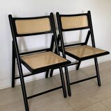 2 folding cane wood chairs