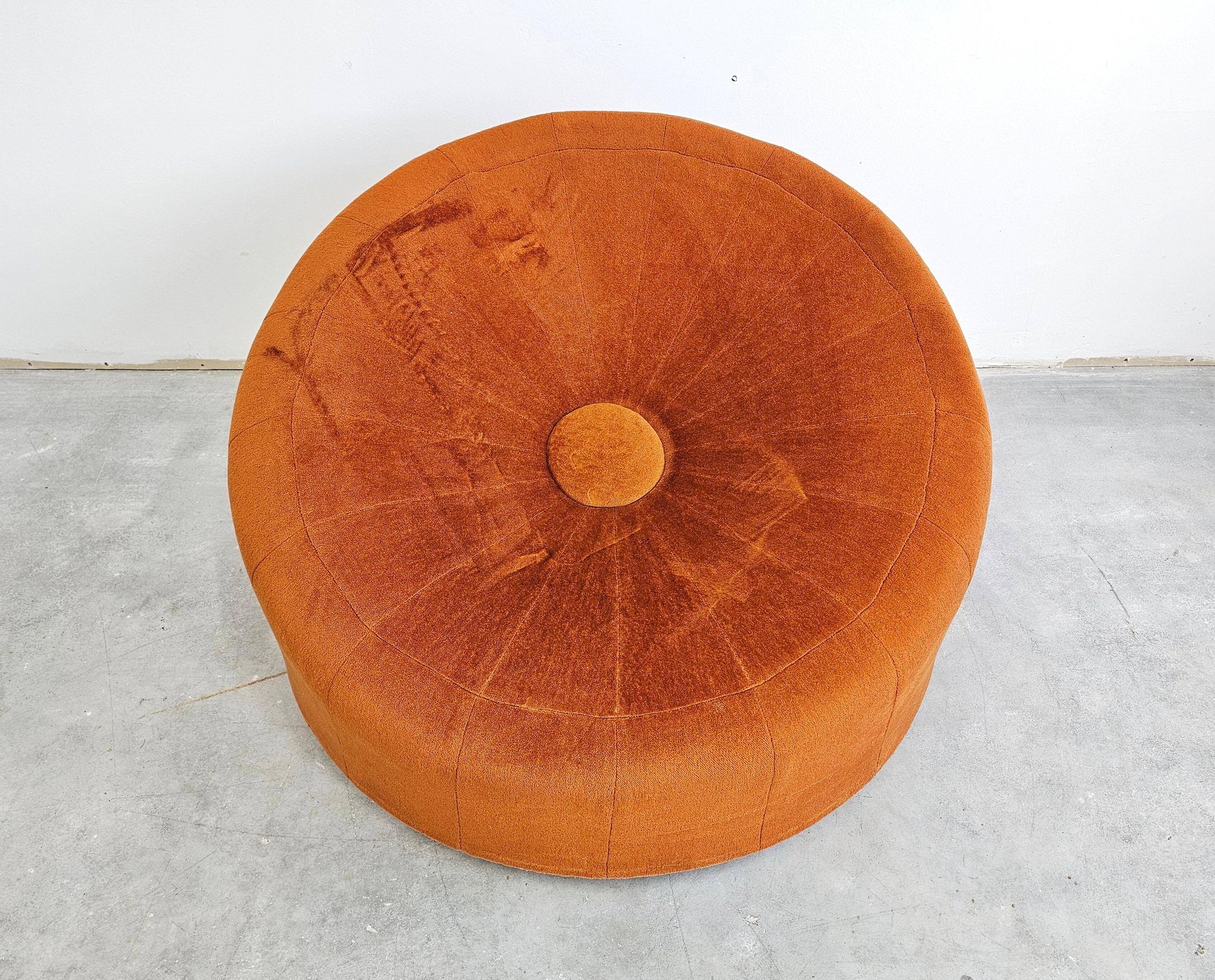 Round armchair in the style of Pierre Paulin, oversized pouf, velvet.