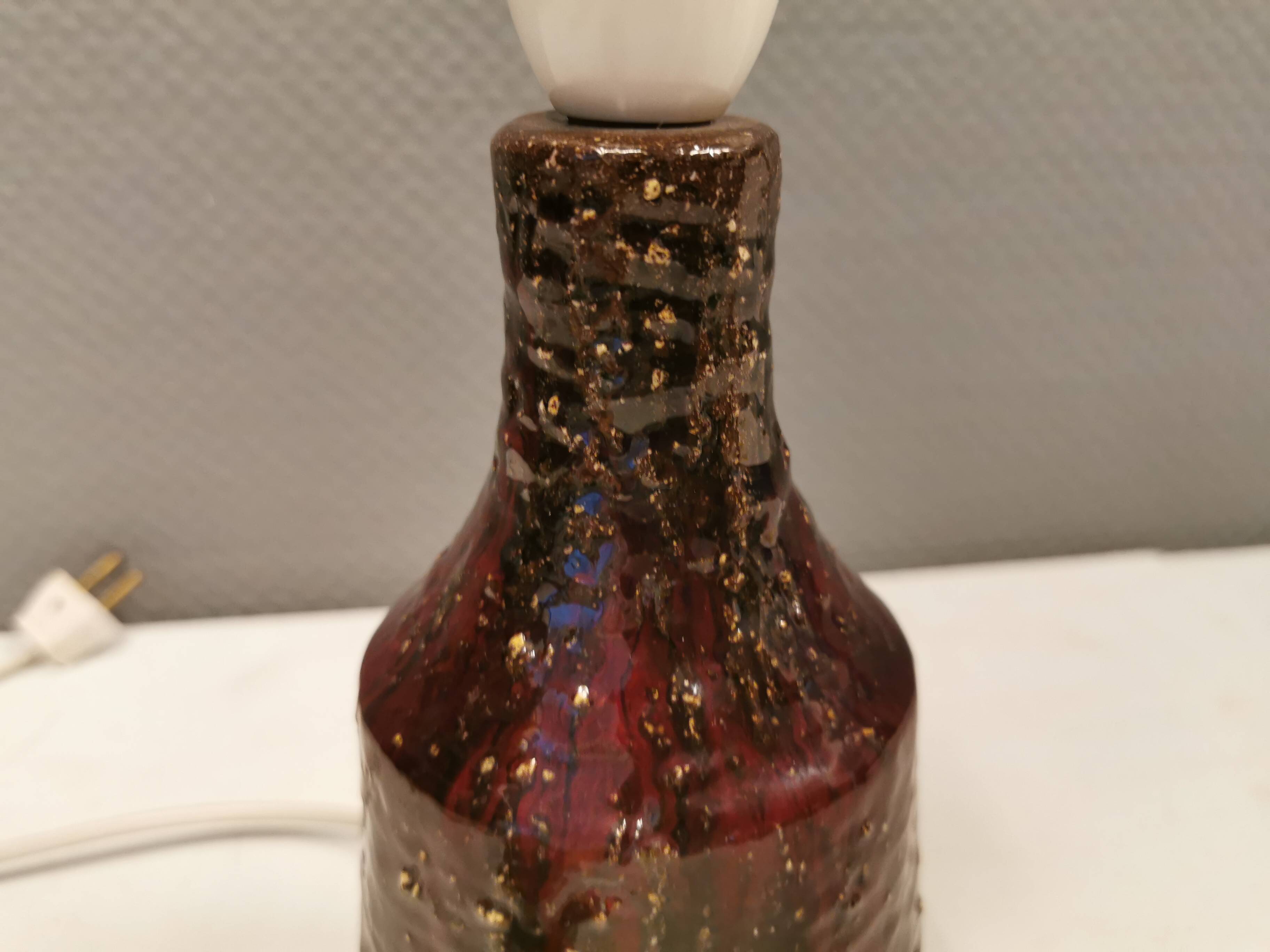 Ceramic table lamp in beautiful glaze, Danish and estimated from the 1970s.