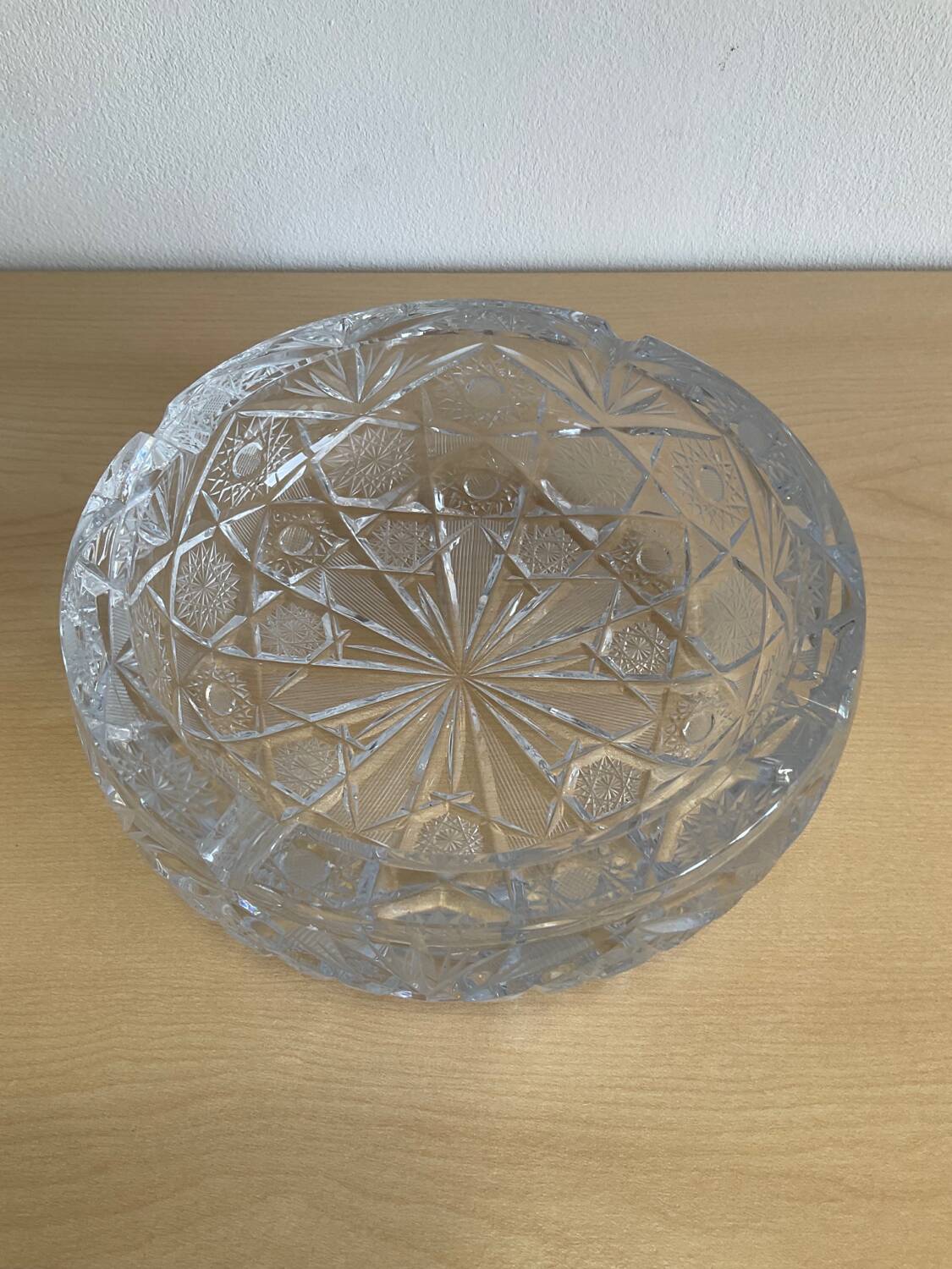 Large vintage pocket tray or ashtray in chiseled Bohemian crystal