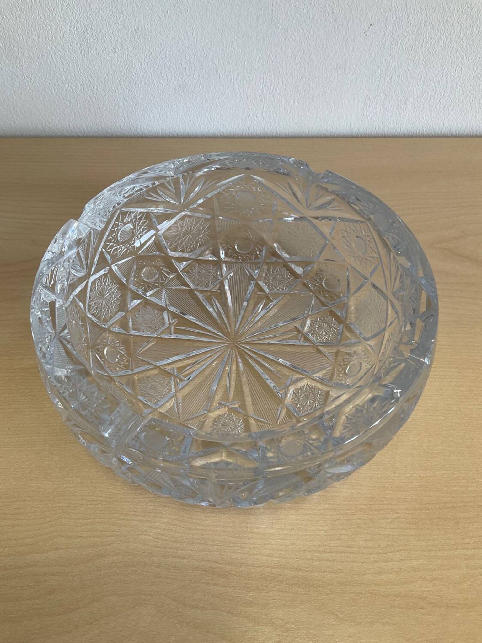 Large vintage pocket tray or ashtray in chiseled Bohemian crystal