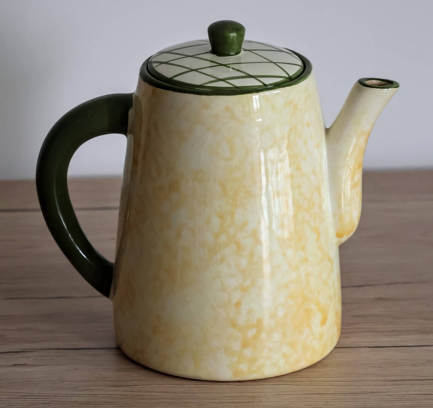 Vintage yellow and green ceramic coffee pot