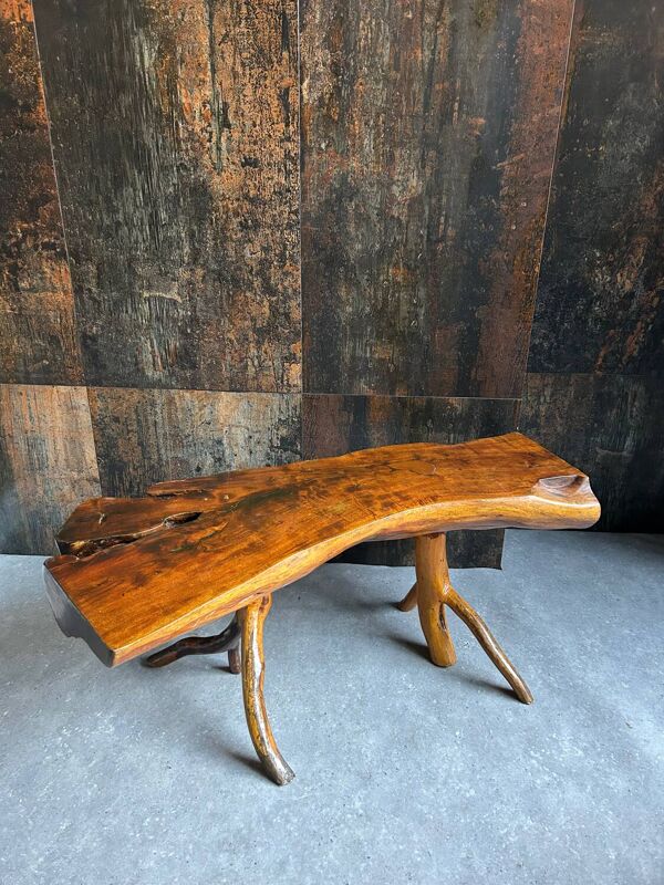 Ensemble (2) vieilles tables en tronc d'arbre