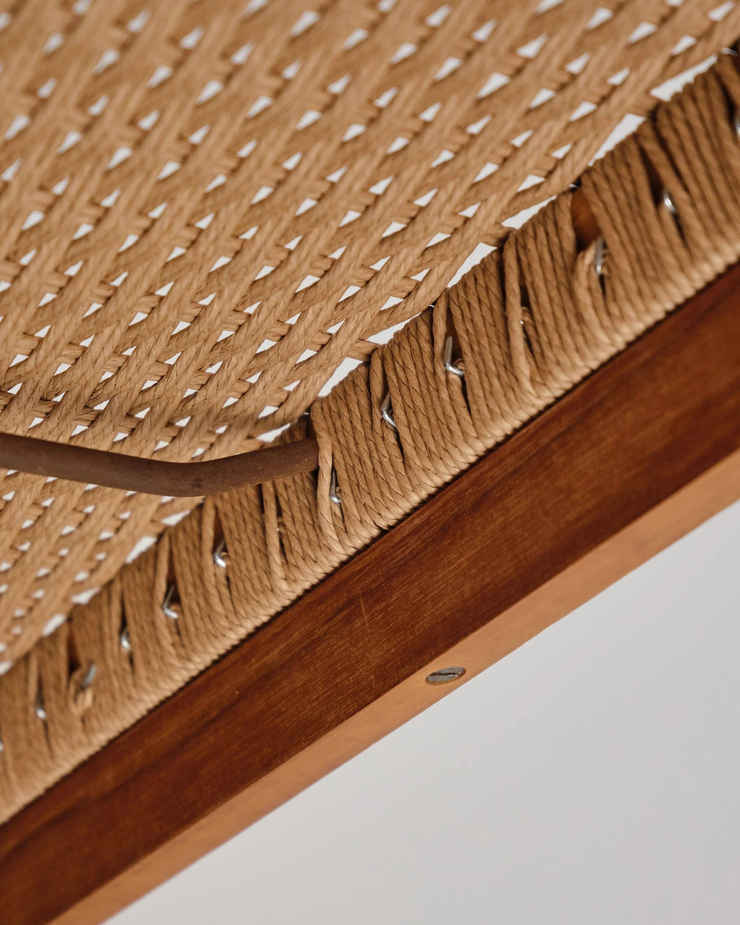 Large teak and rope bench by Niels O. Møller, Denmark, 1960s.