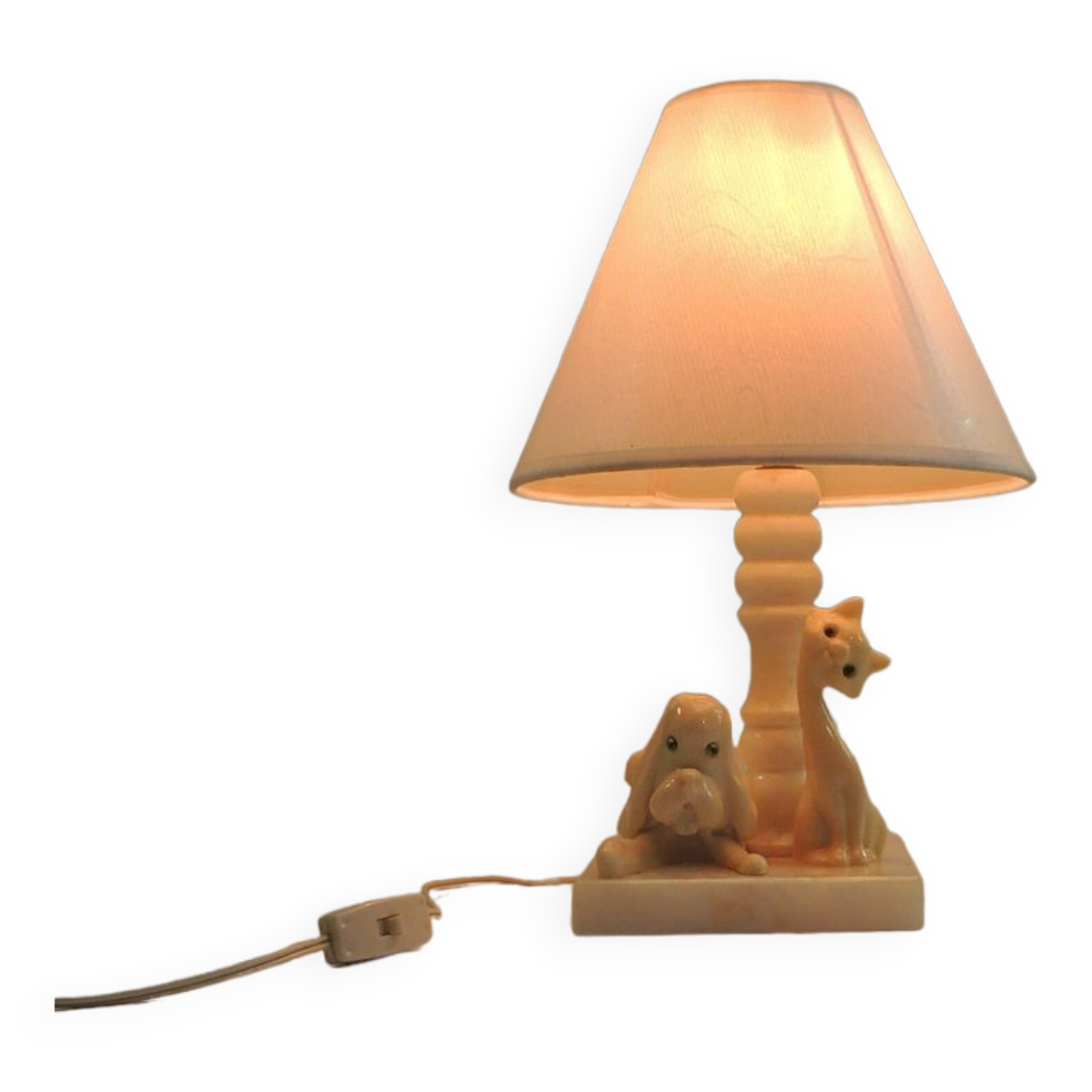 Marble table lamp/animal decor/dog and cat/vintage