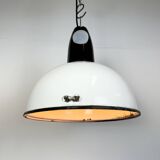 Industrial soviet white enamel pendant lamp, 1960s
