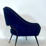 Vintage Italian blue fabric and brass armchair from 50s