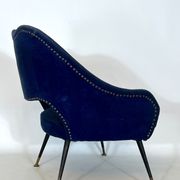Vintage Italian blue fabric and brass armchair from 50s
