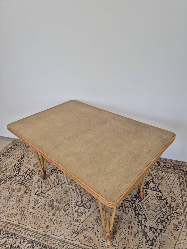 Table de salle à manger pieds compas en rotin, 1950