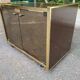 Vintage 70s TV cabinet Hi-Fi brass smoked glass on wheels Hollywood Reg