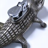 Vintage silver metal crocodile alligator lighter ashtray