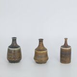 Small Mid-Century Scandinavian Modern Collectible Earthy Brown Stoneware Vase by G. Borg, Set of 3