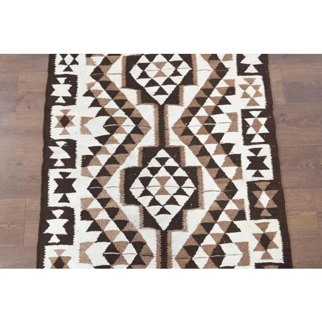 Vintage Turkish Oushak Handmade Wool Cotton White Runner Rug 100x334