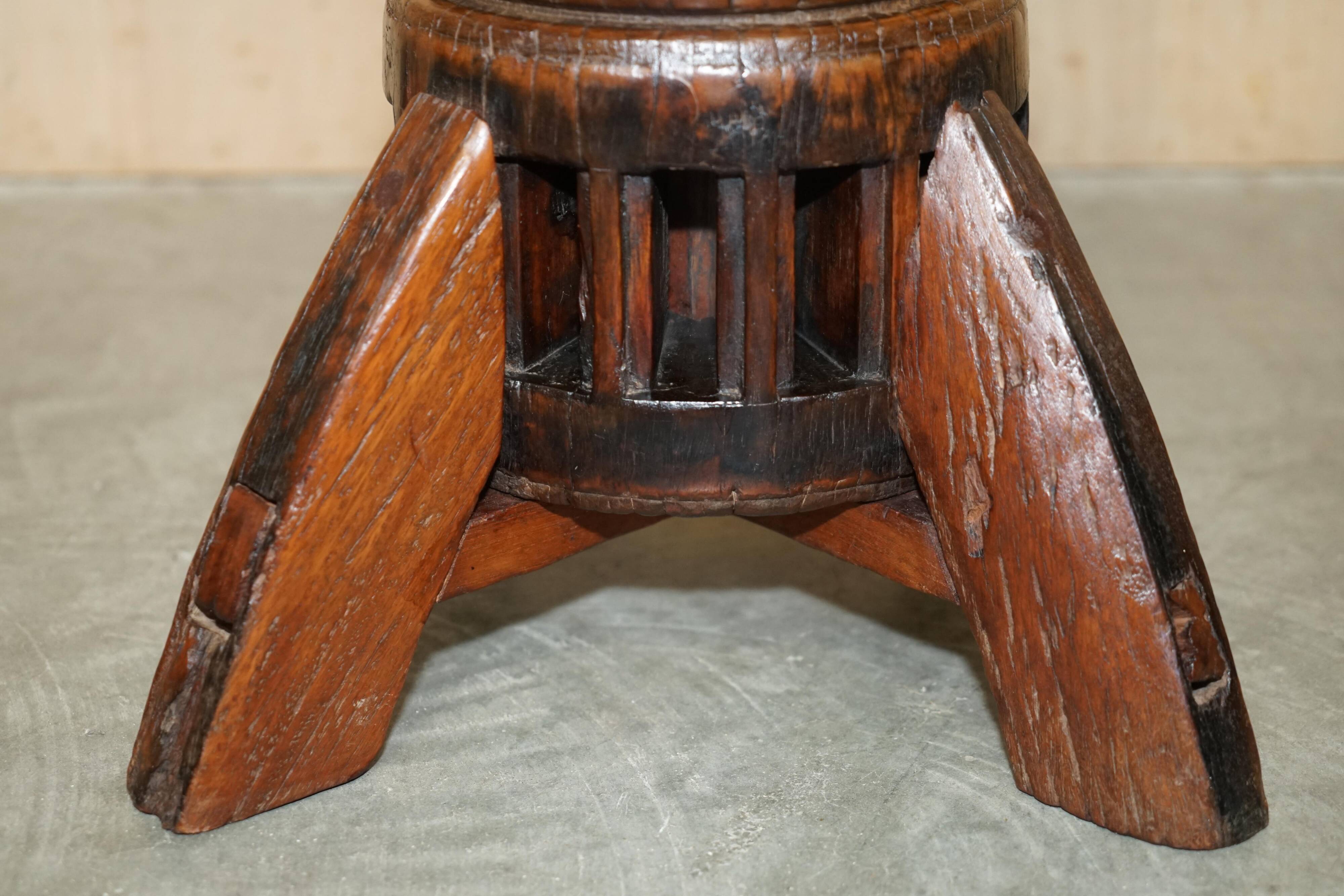 Antique captain's swivel chair on a draft horse wheel from around 1760.