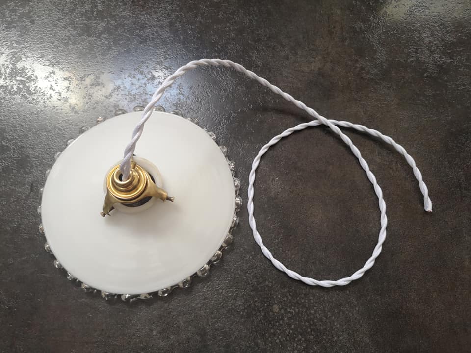 Old lampshade white opaline suspension