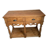 Small antique carved pine draper table console with drawers