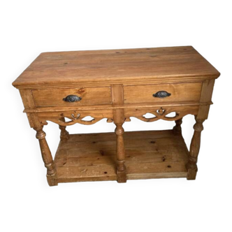 Petite console table drapier pin ancienne sculptée tiroirs
