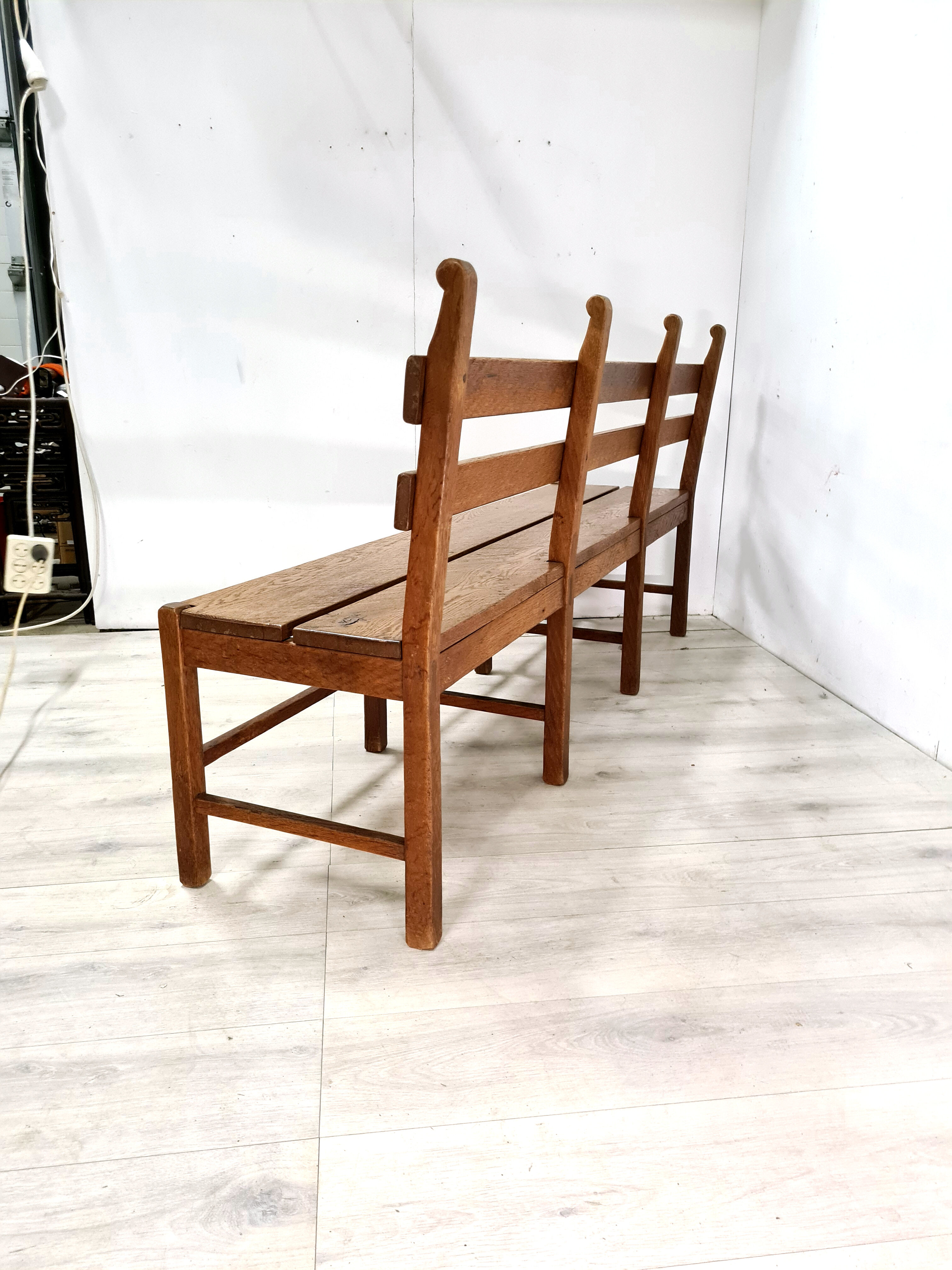 Solid oak brutalist robust bench, Netherlands 1950s