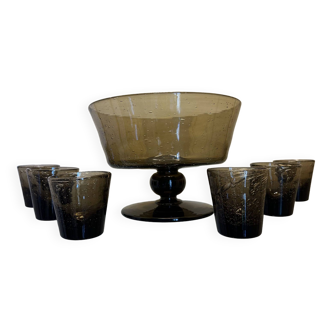Blown and bubbled glass service from Biot